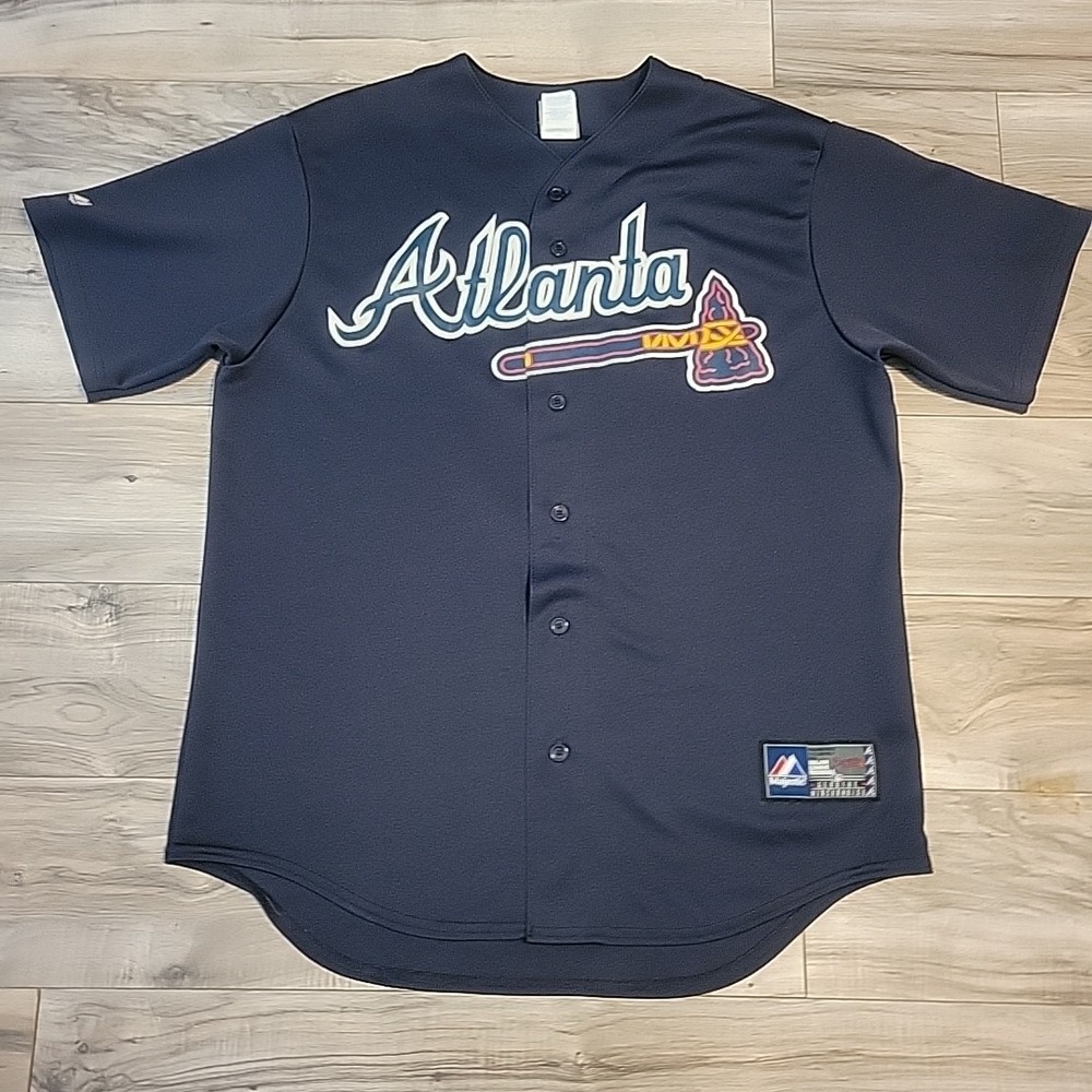 Braves Jersey Mens Large Blue Majestic Justin Upton Button Up Made In USA "Read"